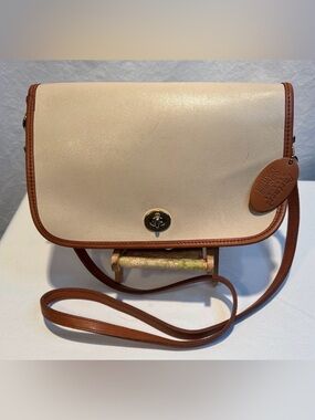Vintage Partners Cream and Tan Genuine Leather-Trim Crossbody Bag